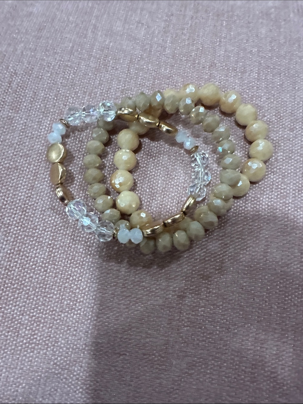 Elegant Beige and Gold Beaded Bracelet Set